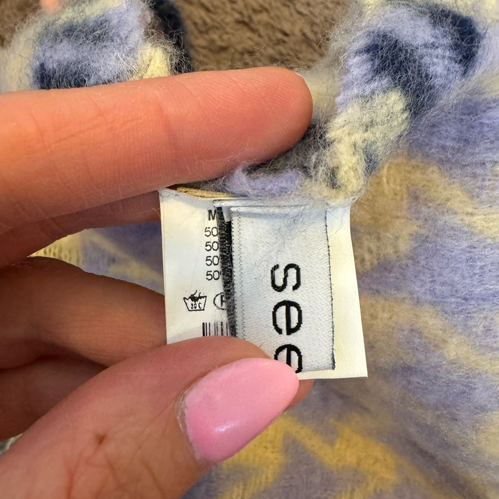 2 FOR $25 I See U Wool Blend Scarf Wrap Periwinkle Plaid Shawl Made In MADRID - Picture 4 of 6